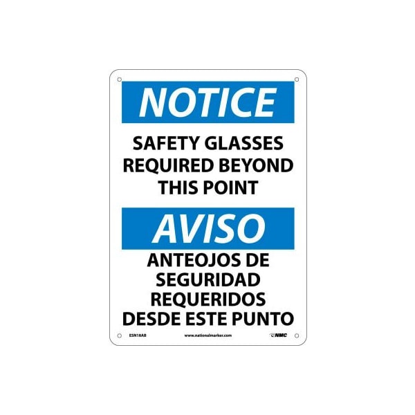 Bilingual Aluminum Sign - Notice Safety Glasses Required Beyond This Point